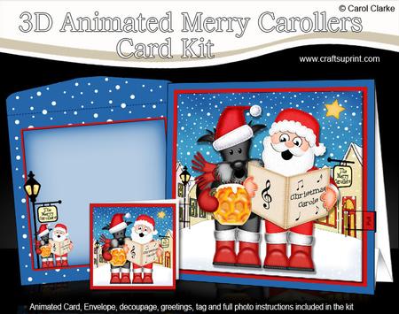 3D Santa & Scottie Dog Animated Merry Carollers Card Kit