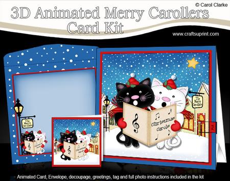 3D Carol Singing Cats Animated Merry Carollers Card Kit