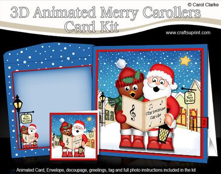 3D Singing Santa & Robin Animated Merry Carollers Card Kit