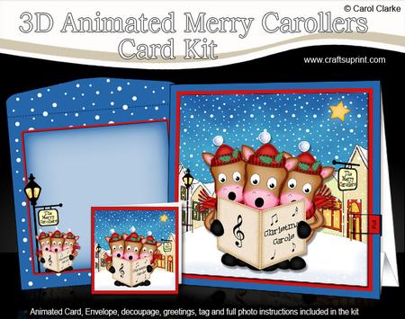 3D Carol Singing Horses Animated Merry Carollers Card Kit