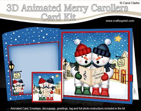 3D Carol Singing Snowmen Animated Merry Carollers Card Kit
