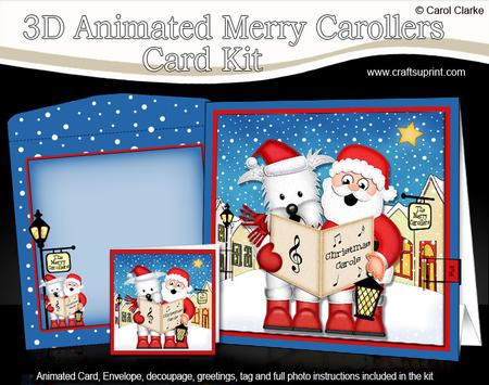 3D Santa & Westie Dog Animated Merry Carollers Card Kit