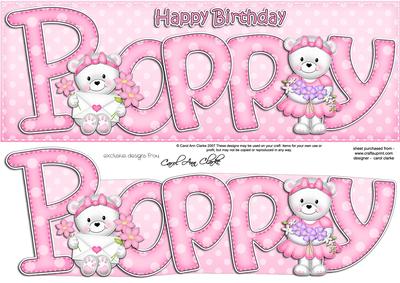 Large Dl Birthday Poppy Teddy Quick Card N 3D Decoupage