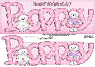 Large Dl 1st Birthday Poppy Teddy Quick Card N 3D Decoupage