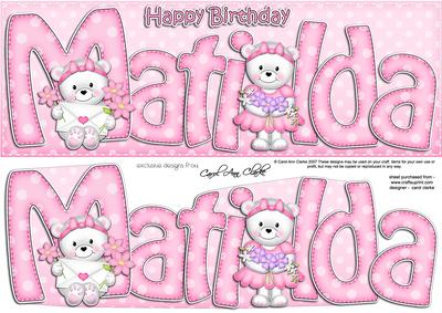 Large Dl Birthday Matilda Teddy Quick Card N 3D Decoupage