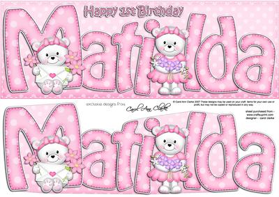 Large Dl 1st Birthday Matilda Teddy Card N 3D Decoupage
