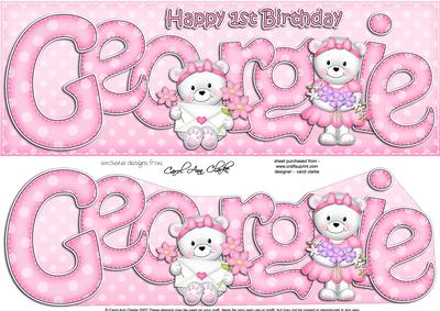Large Dl 1st Birthday Georgie Teddy Card N 3D Decoupage