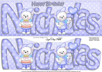 Large Dl Birthday Nicholas Teddy Card N 3D Decoupage