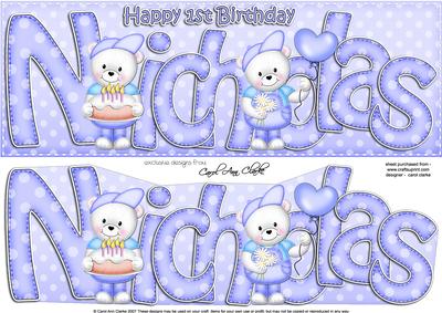 Large Dl 1st Birthday Nicholas Teddy Card N 3D Decoupage