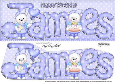 Large Dl Birthday James Teddy Card N 3D Decoupage