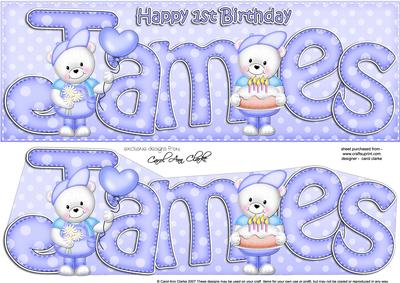 Large Dl 1st Birthday James Teddy Card N 3D Decoupage