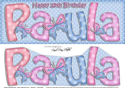 Large Dl 25th Birthday Paula Butterflies Card & 3D Decoupage
