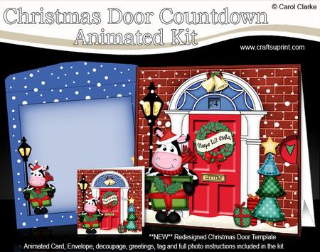 3D Milly Moo Cow's Present Xmas Door Countdown Animated Card