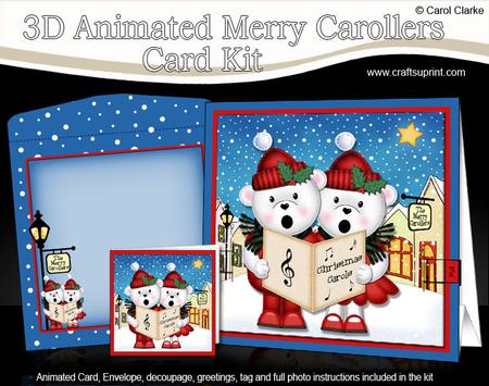 3D Xmas Teddies Animated Merry Carollers Card Kit