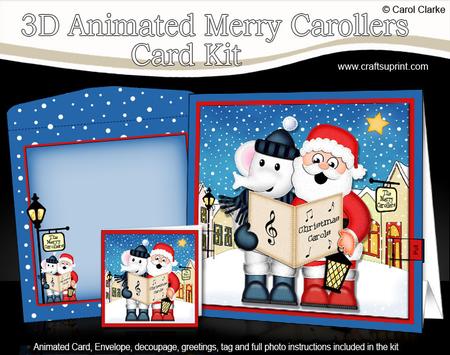 3D Xmas Santa & Elephant Animated Merry Carollers Card Kit