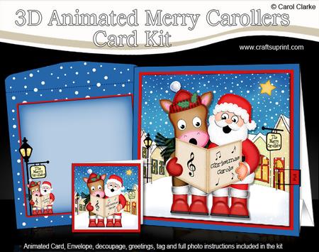 3D Xmas Santa & Gigi Horse Animated Merry Carollers Card Kit
