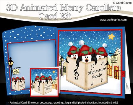 3D Xmas Penguins Animated Merry Carollers Card Kit