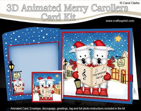3D Xmas Westie Dogs Animated Merry Carollers Card Kit
