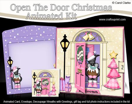 3D Xmas Scottie's Pudding Animated Moveable Open Door Card