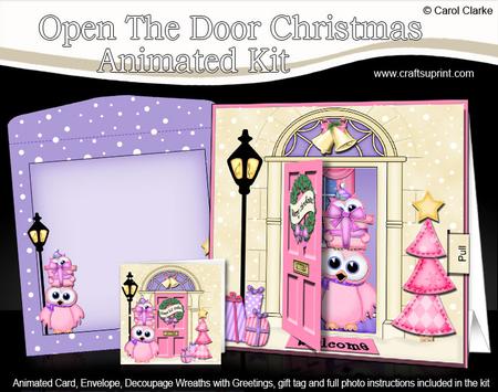 3D Xmas Owl's Present Animated Moveable Open Door Card