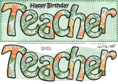 Large Dl Birthday Teacher Roses Card & 3D Decoupage