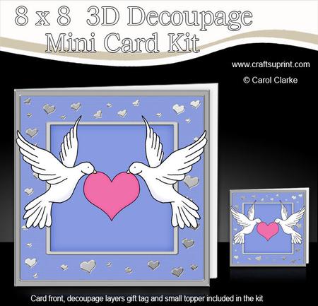 8 x 8 3D Doves with Heart Mini Kit 3D Decoupage