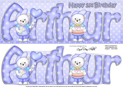 Large Dl 1st Birthday Arthur Teddy Quick Card N 3D Decoupage