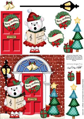 Singing Teddy Tess Christmas Door Quick Card & 3D Decoupage