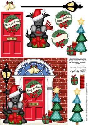 Scottie Dog's Present Christmas Door Quick Card 3D Decoupage