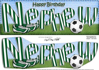 Large Dl Birthday Nephew Football Card & 3D Decoupage