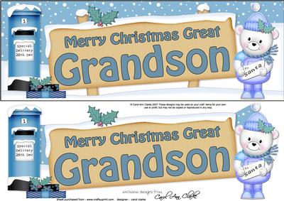 Xmas Great Grandson Teddy Signpost Lge Dl Decoupage