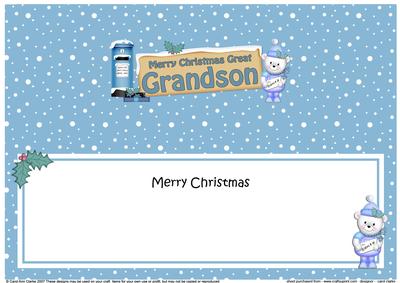 Xmas Great Grandson Teddy Signpost Large Dl Insert