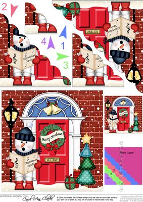 Singing Snowman Christmas Door Scallop Corner Stacker Topper