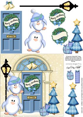 Penguins Christmas Door Quick Card & 3D Decoupage