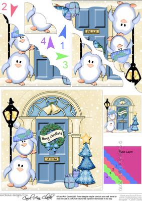 Penguins Christmas Door Scallop Corner Stacker Topper