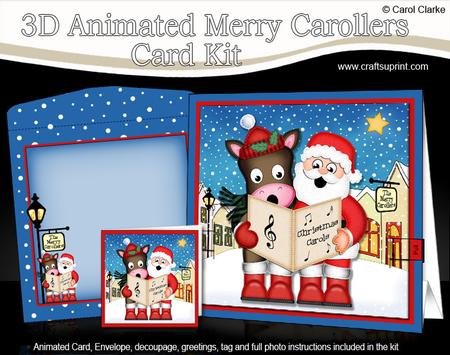 3D Xmas Santa & Gigi Horse Animated Merry Carollers Card Kit
