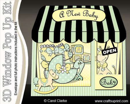 3D Baby Window Pop Up Card Decoupage N Envelope
