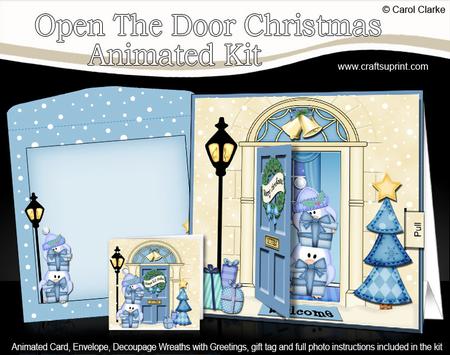 3D Xmas Penguin's Presents Animated Moveable Open Door