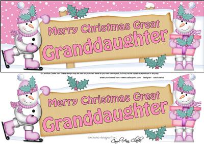 Xmas Great Granddaughter Snowmen Signpost Lge Dl Decoupage