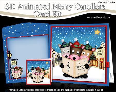 3D Xmas Singing Horses Animated Merry Carollers Card