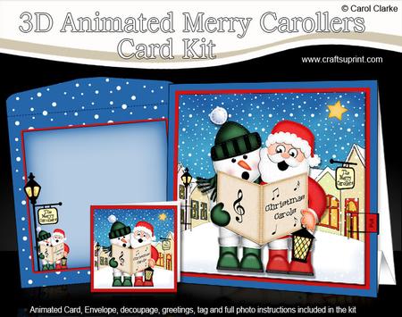 3D Xmas Santa & Snowman Animated Merry Carollers Card