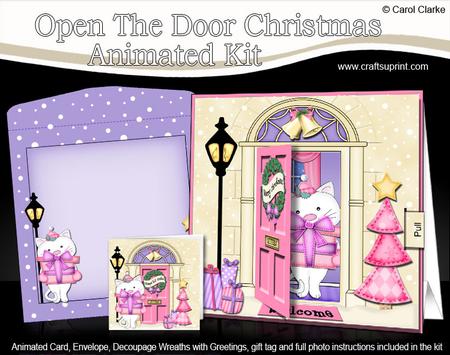 3D Xmas Cat's Present Animated Moveable Open Door