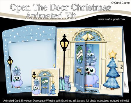 3D Xmas Owls Present Animated Moveable Open Door