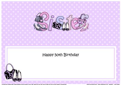 Birthday 50th Sister Shoes & Handbags Large Dl Insert