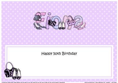 50th Birthday Fiona Shoes & Handbags Large Dl Insert