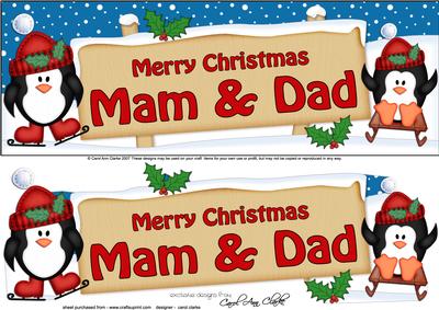 Xmas Mam & Dad Penguins Signpost Lge Dl Easicut 3D Decoupage