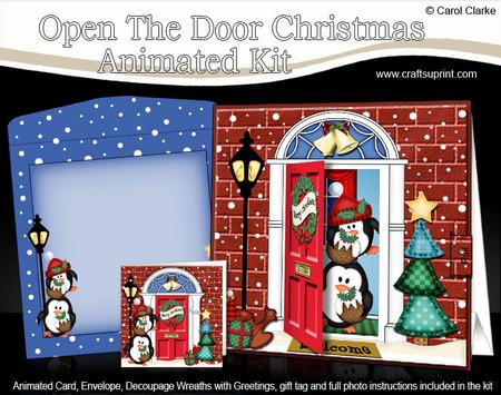 3D Xmas Penguin's Pudding Animated Moveable Open Door Card