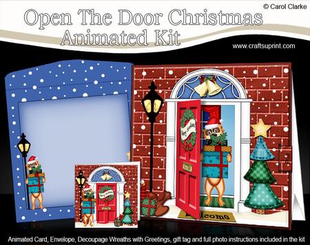 3D Xmas Meerkat's Presents Animated Moveable Open Door Card