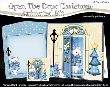 3D Xmas Cat's Present Animated Moveable Open Door Card