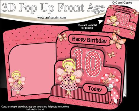 3D Fairy Fiz 10th Birthday Girlz Pop Up Age Card Kit